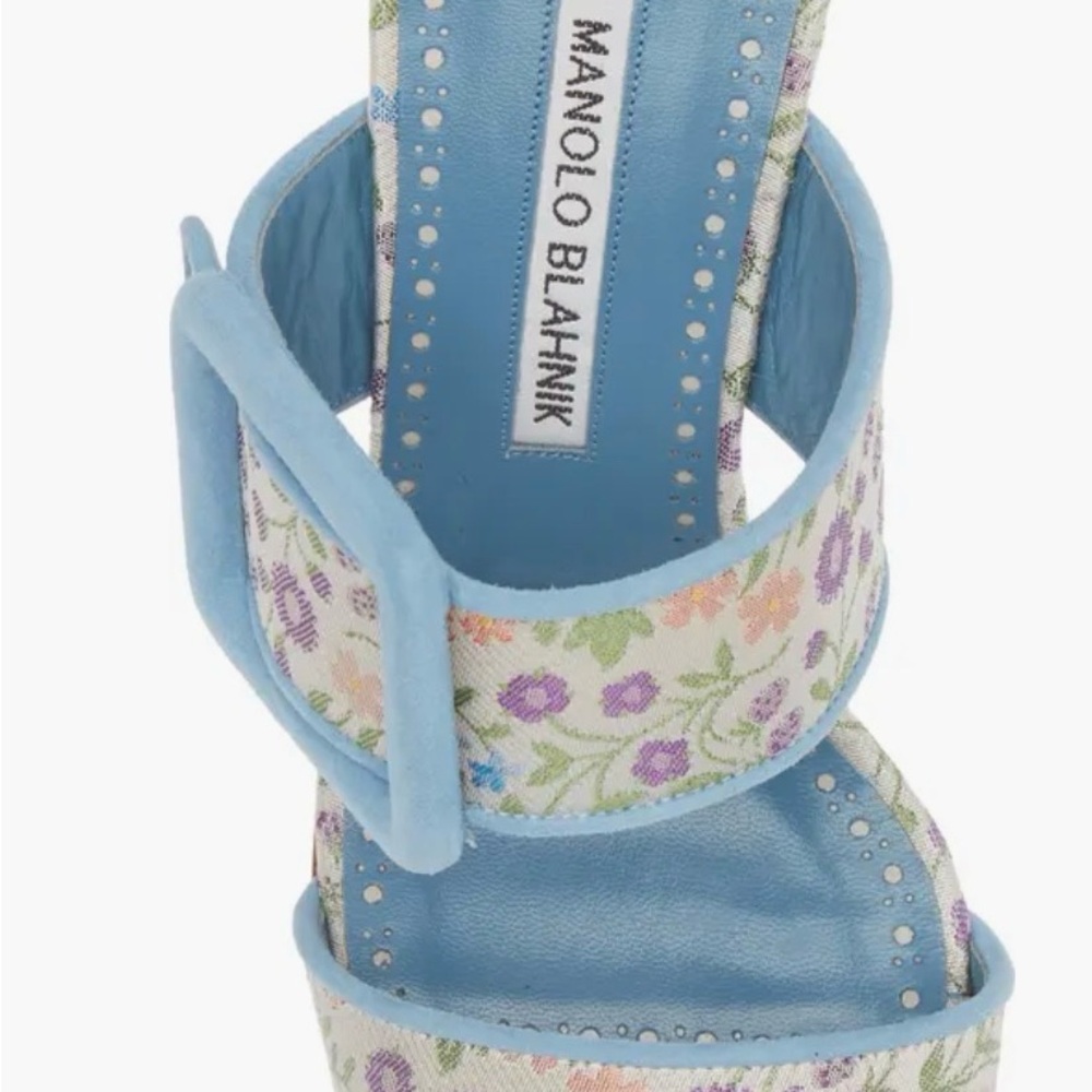 Manolo Blahnik Gable Floral Jacquard Blue Buckle Mule Sandals Heels EU 41 - Picture 5 of 9